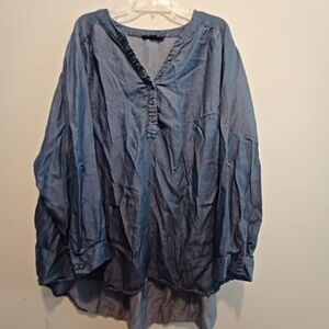 Jane and Delancey Women's 3X Shirt V neck Boho Blue Lightweight Lyocell‎